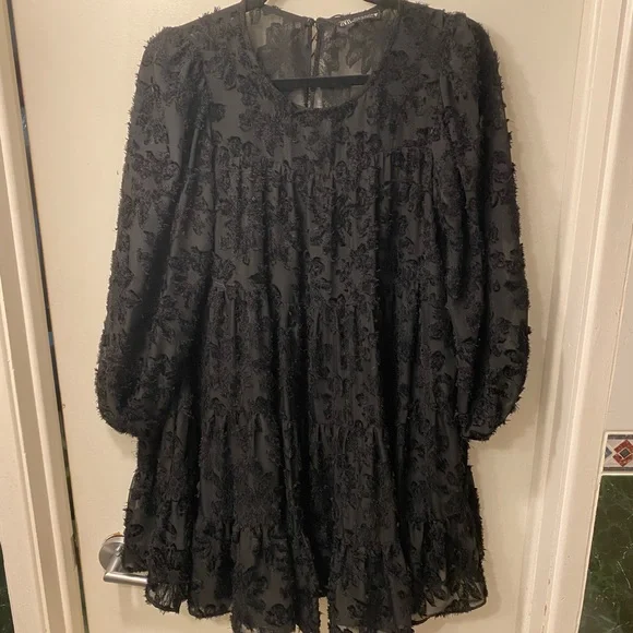 Zara Black Lace Shift dress babydoll - Picture 3 of 4